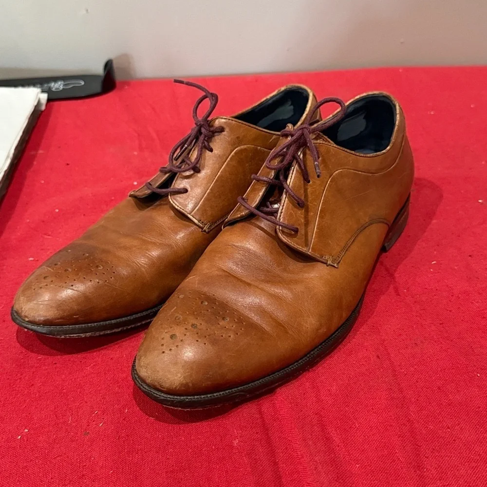 Cole Haan Brown Leather Oxfords with Burgundy Laces